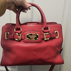 Michael Kors Hamilton Red Pebbled Leather Satchel (Retired Bag)